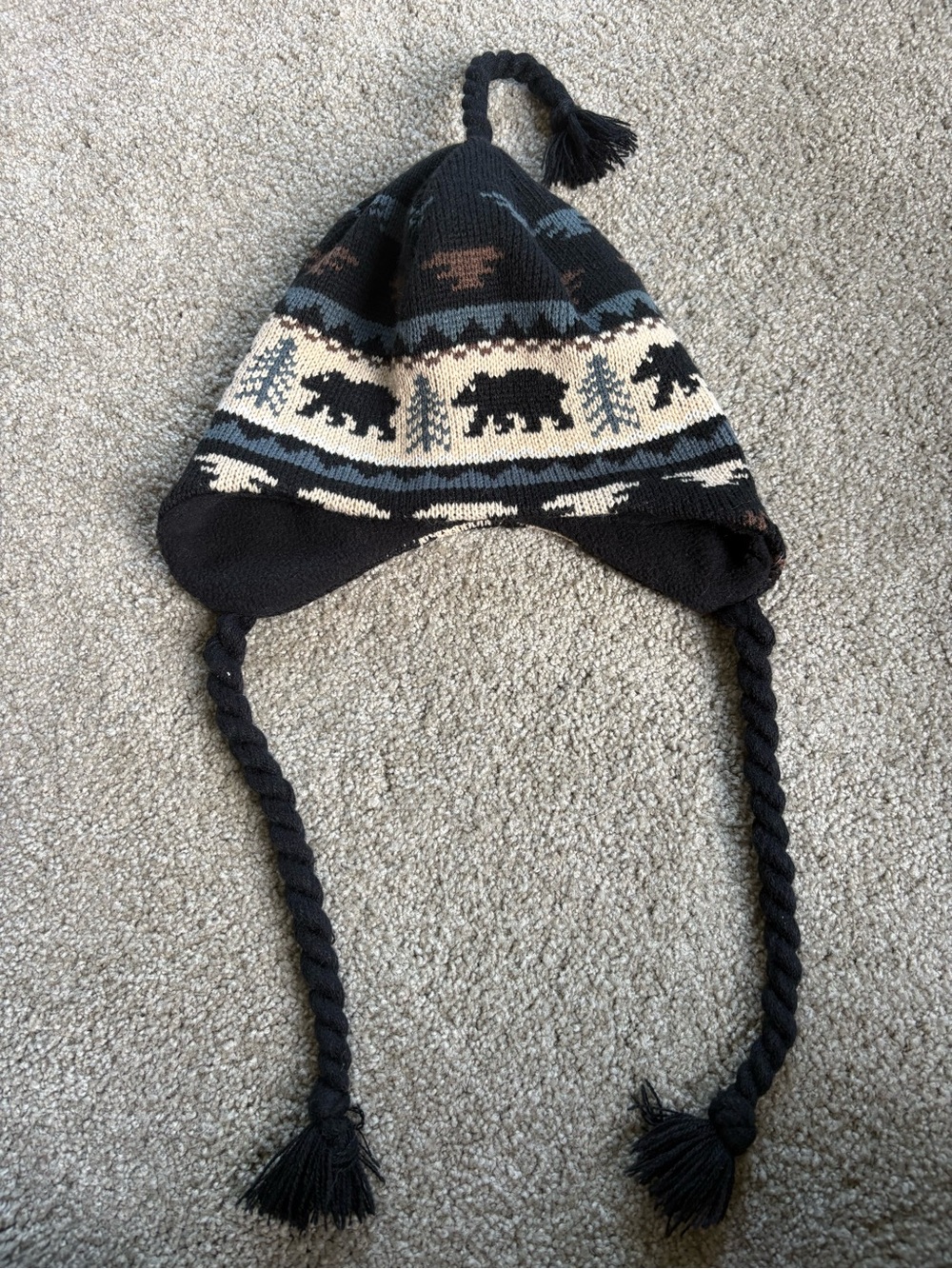 Black Bear Earflap Knit Hat